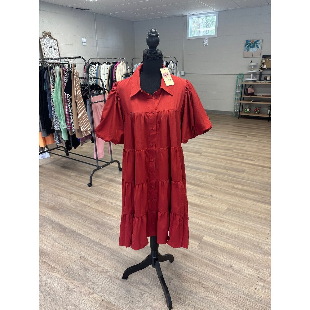 Entro Rust Tiered Dress Plus-Size